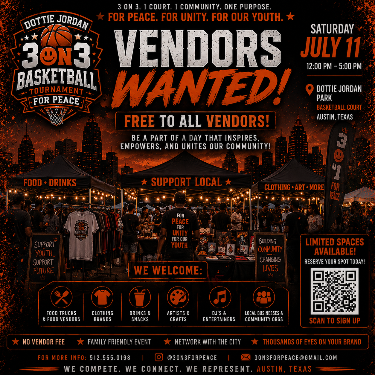 3 ON 3 Basketball Tournament for Peace banner